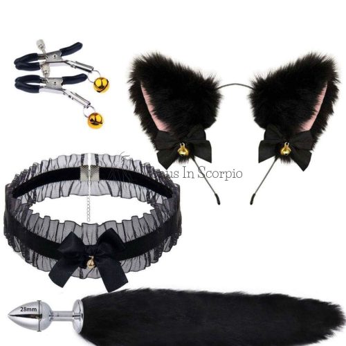 cosplay roleplay კუდი , ფისოს ყურები ჩოკერი დვრილის აქსესუარი