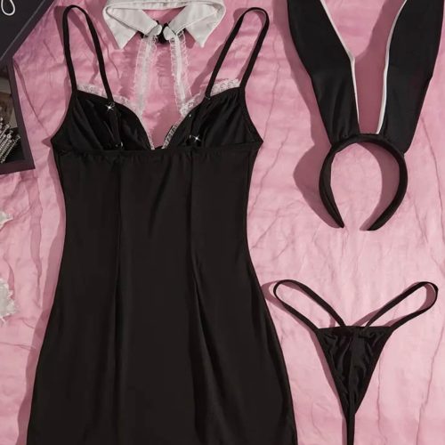 ბაჭიის კოსტუმი თეთრი მაქმანით , შავი მინი კაბა ბაჭიას ყურებით , ბაჭიის როლური ტანსაცმელი , ეროტიკული ბაჭიას კოსტუმი , ბაჭიას უნიფორმა თმის აქსესუარით , შავი ტანგა ბაჭიას კოსტუმში , ბაჭიას კოსტუმი საყელოთი , სექსუალური ბაჭიის როლური ტანსაცმელი , ეროტიკული ლინგერი ბაჭიას ფორმაში ,