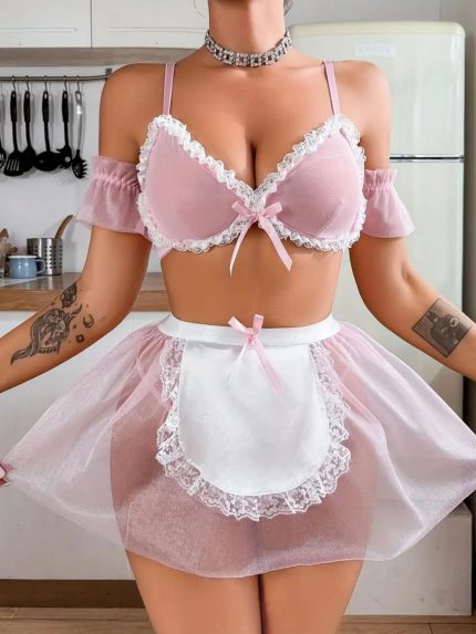 ვარდისფერი სექსულური დიასახლისის უნიფორმა როლური თამაშებისთვის , sex shop , სექსშოპი , სექსუაური თეთრეული , ინტიმური სამოსი , ინტიმური თეთრეული , სექსიალური მოსამსახურე , დიასახლისის ეროტიული კოსტუმი , სექს უნიფორმები , ქალის ტეთრეული , ვენერა მორიელში , venus in scorpio , უნიფორმა წინსაფართან ერთად , წულის ვარდისფერი კომპექტი , ვარდისფერი ტანგა . french maid uniform , maid costume , maid roleplay ,